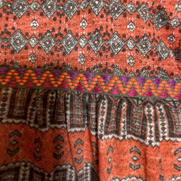 Lucky Brand Boho Top M Sleeveless V-Neck Cord Western Southwestern Tribal Orange - Picture 4 of 10